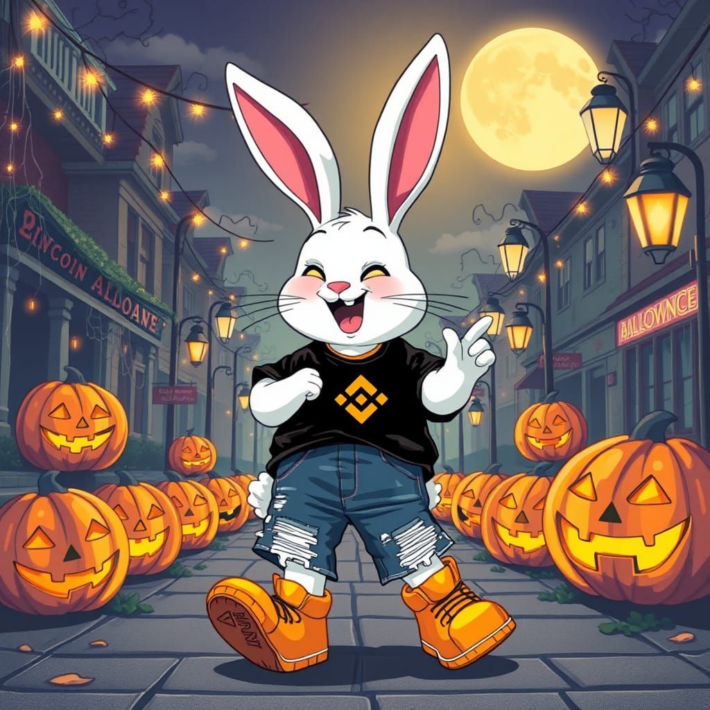 Rabbit's Halloween Crypto Celebration in Cartoon Style