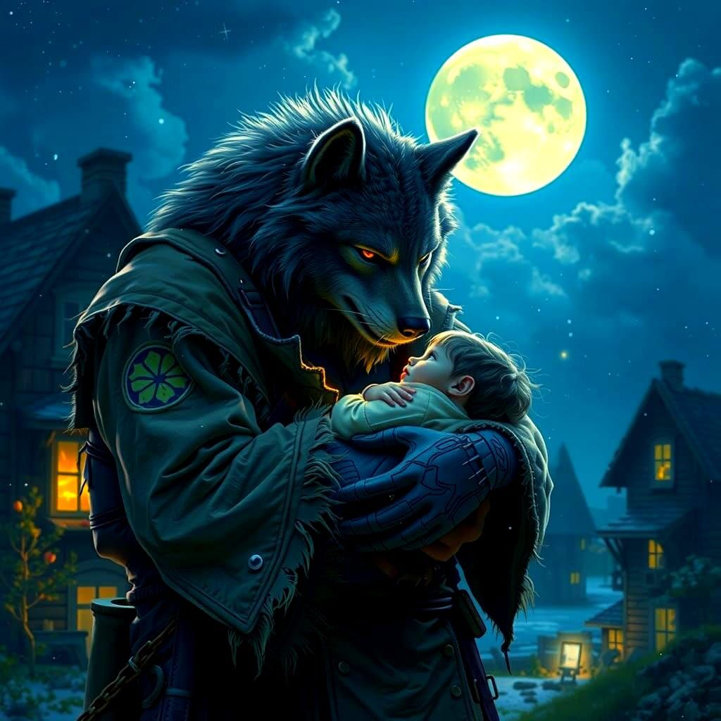 Werewolf Guardian Protecting an Orphan Child
