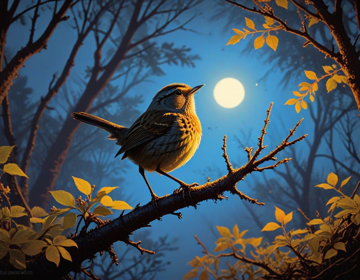 Whimsical Springtime Scene in Traditional Woodcut Style