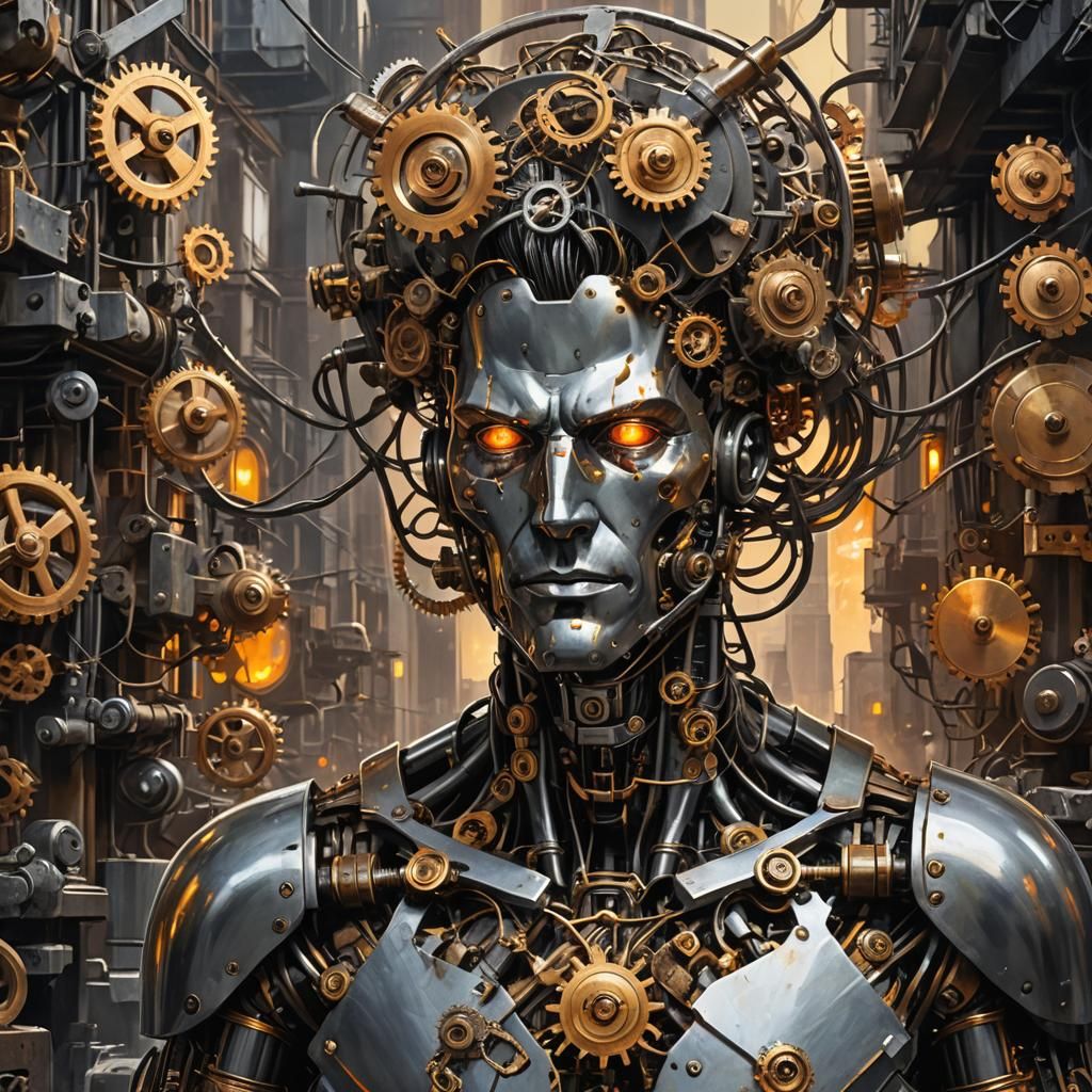 Steampunk Robot Chef in Metropolis: Sci-Fi Art