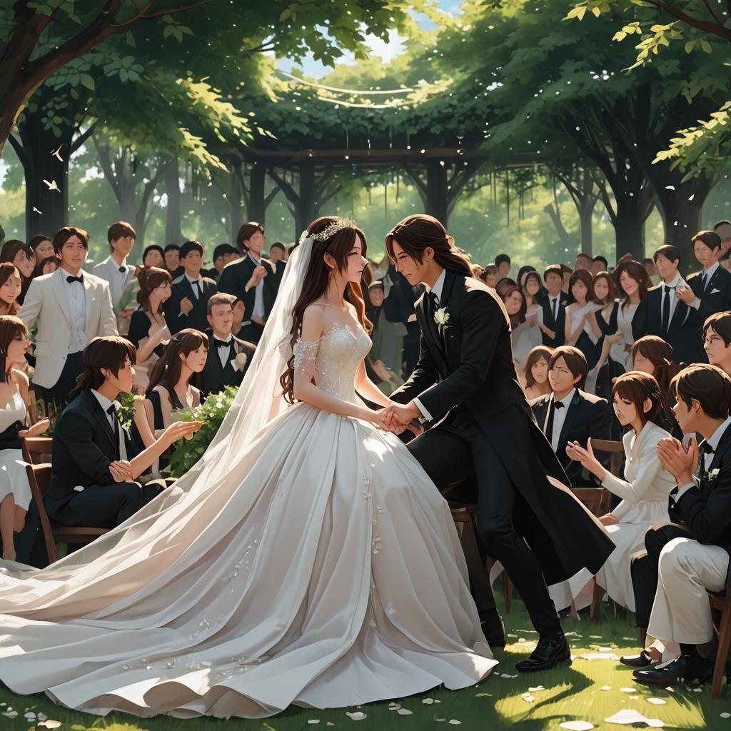 Anime Wedding with Bride in White Gown