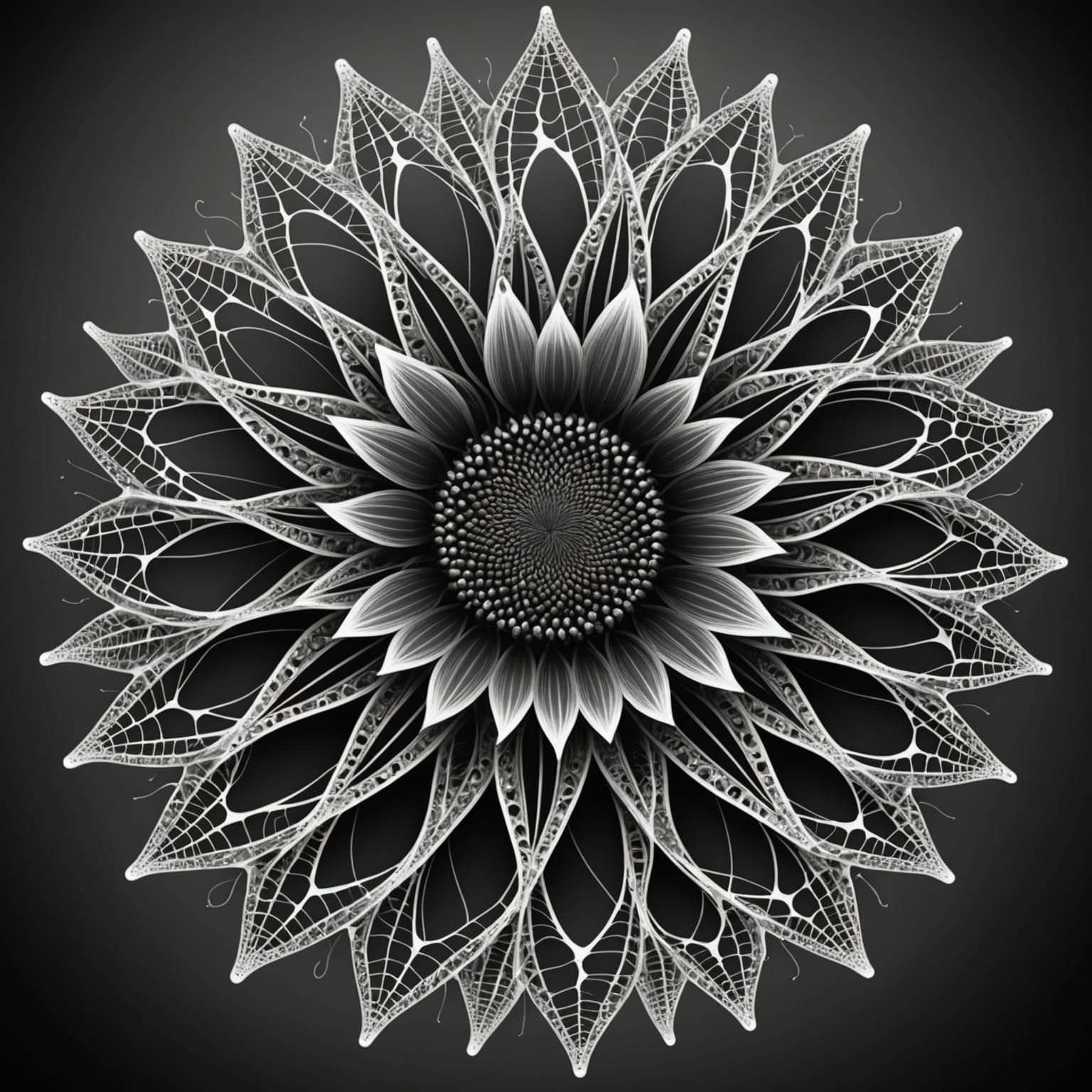 Abstract Sunflower Fractal with Water Droplets