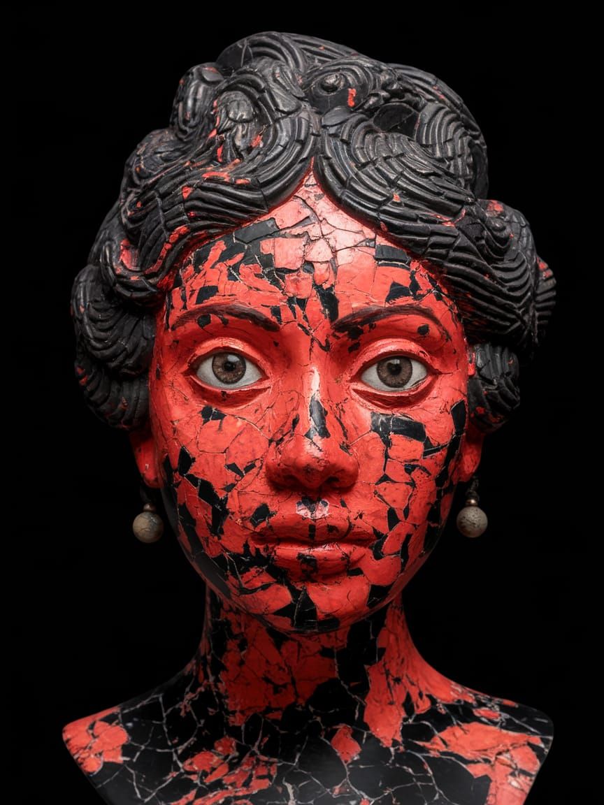 Ancient Ceramic Style Portrait with Red-Orange Figures