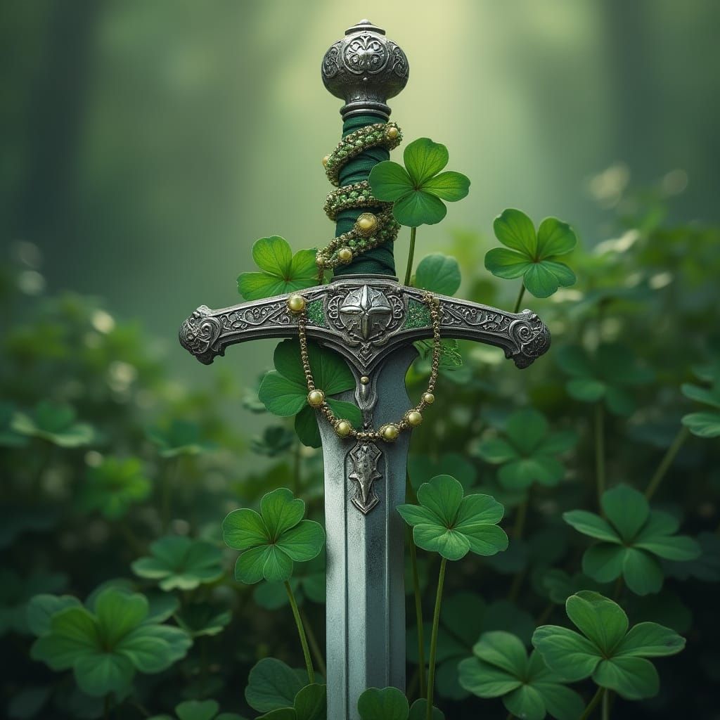 Ethereal Celtic Sword in Whimsical Fantasy Setting