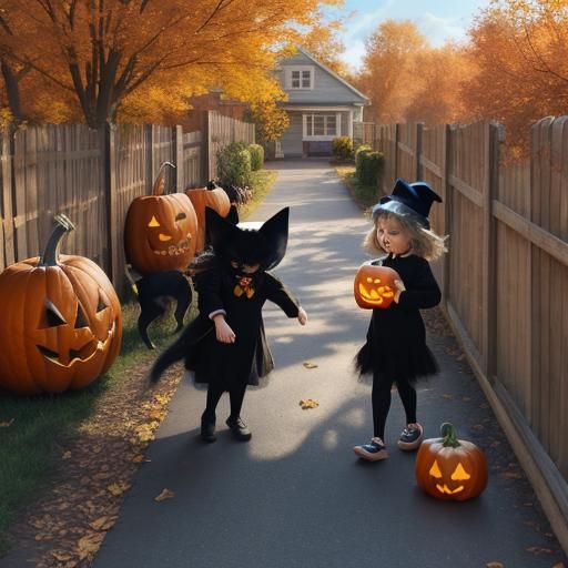 Children Trick-or-Treating: A Colored Pencil Halloween Sketc...