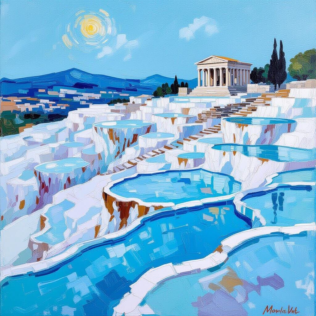 Impasto Abstract Painting of Pamukkale Travertine Terraces