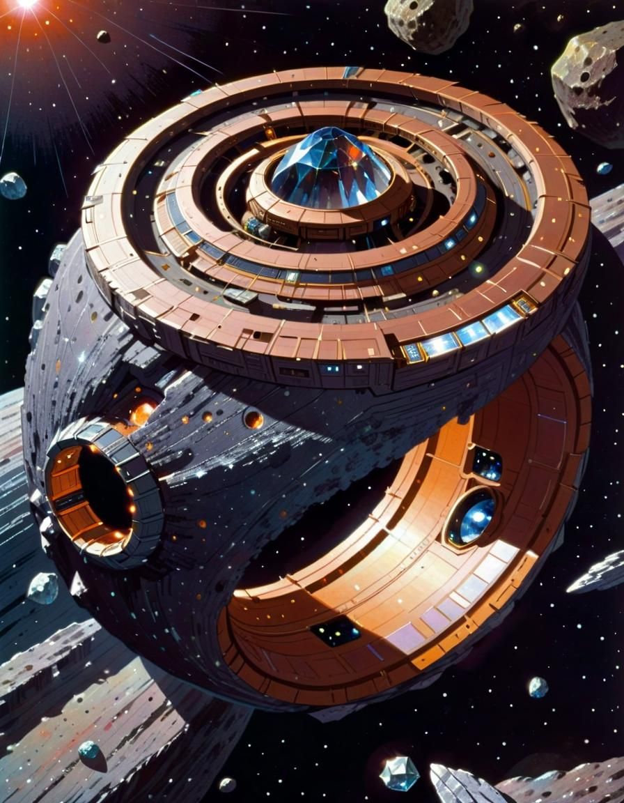 Ring-Shaped Starship Travels Near Asteroid Belt