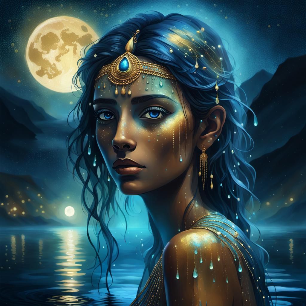 Mystical Midnight Lake in Ancient Egypt