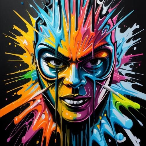 Dynamic Hockey Scene in Graffiti Splash Art Style