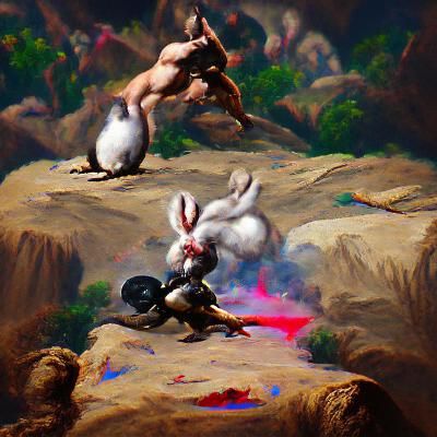 Rabbit Battle in a Frazetta-Inspired Style