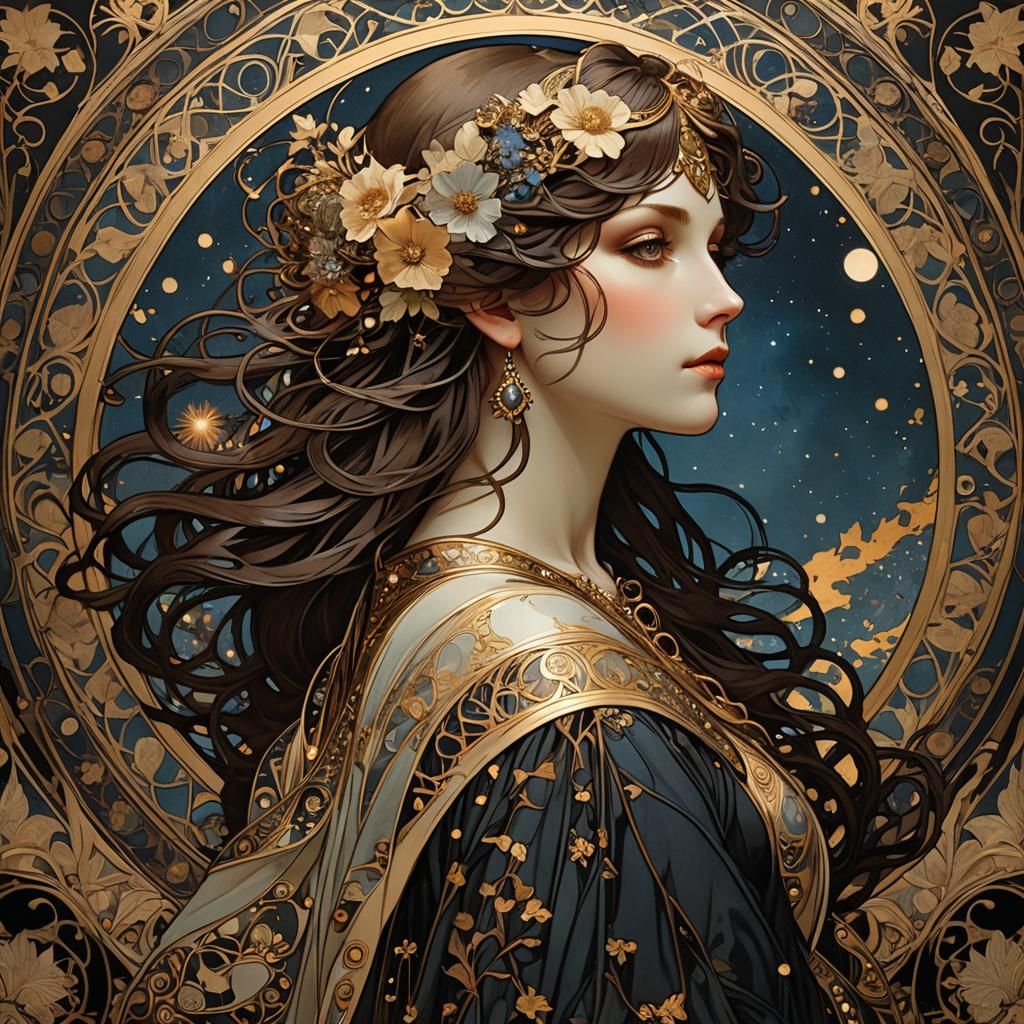 Goddess of Night in Art Nouveau Style