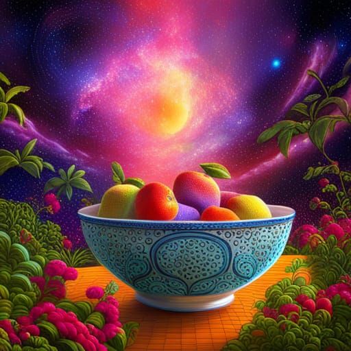 Vibrant Fruit Bowl in Astral Garden