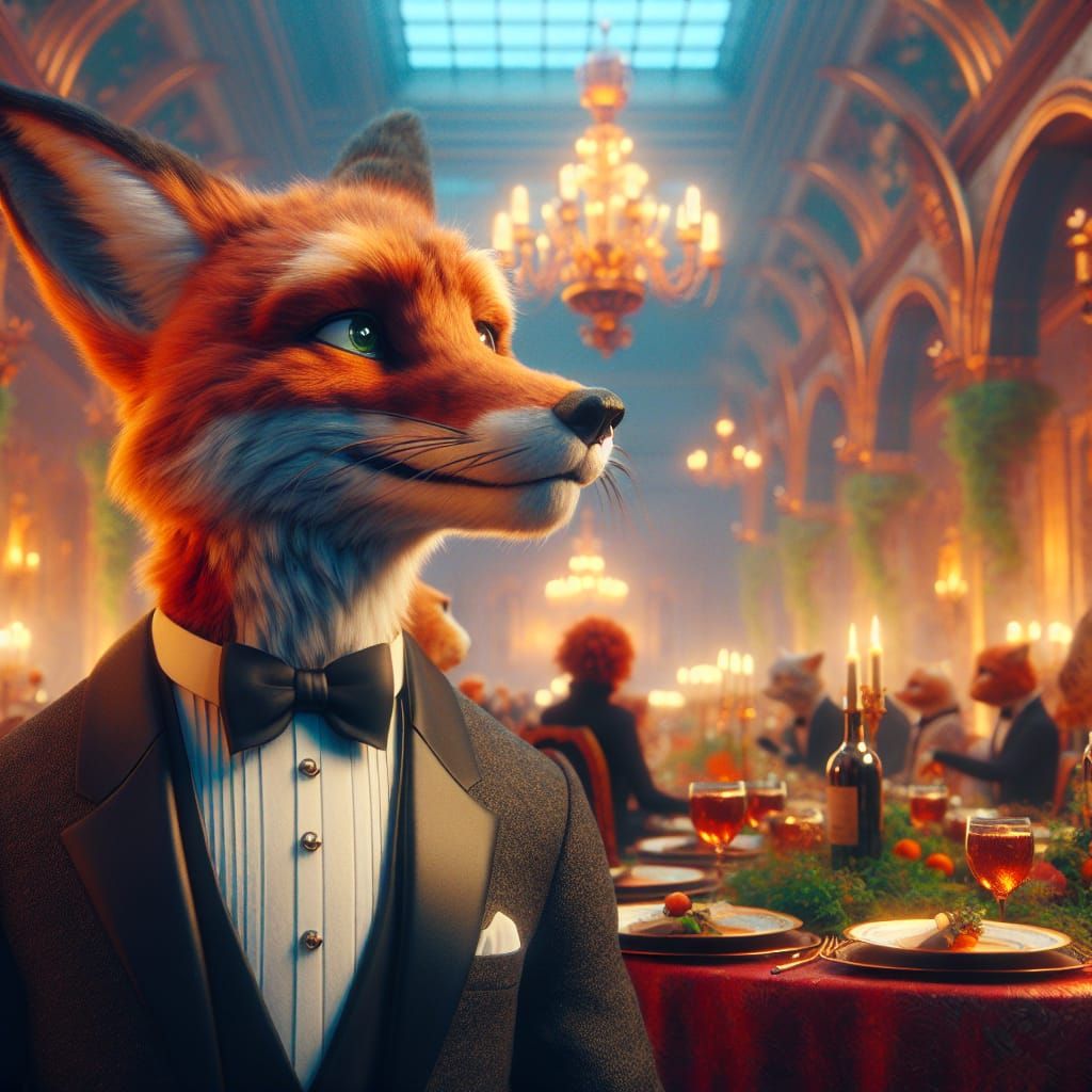 Fox in Tuxedo at Dinner, Fantasy Concept Art