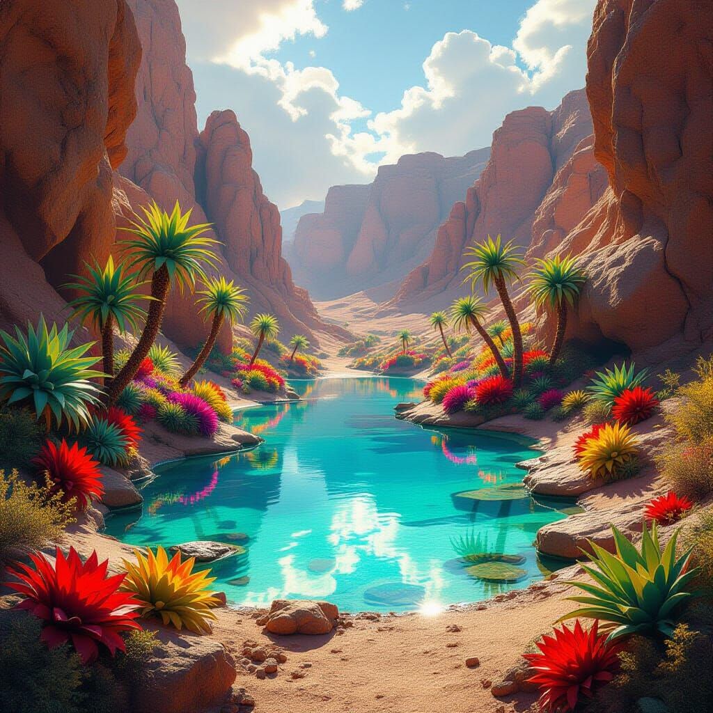 Vibrant Desert Oasis in Digital Fantasy Art Style