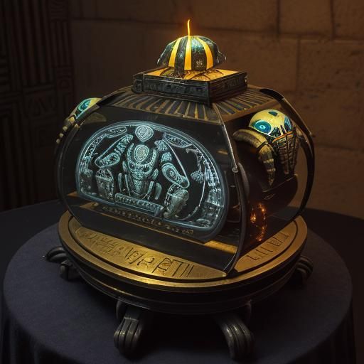 Cyberpunk Scarab Beetle in Ancient Tomb