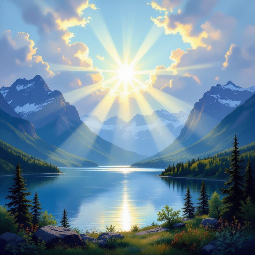 Ethereal Sunshine Over Waterton Lakes National Park Oil Pain...