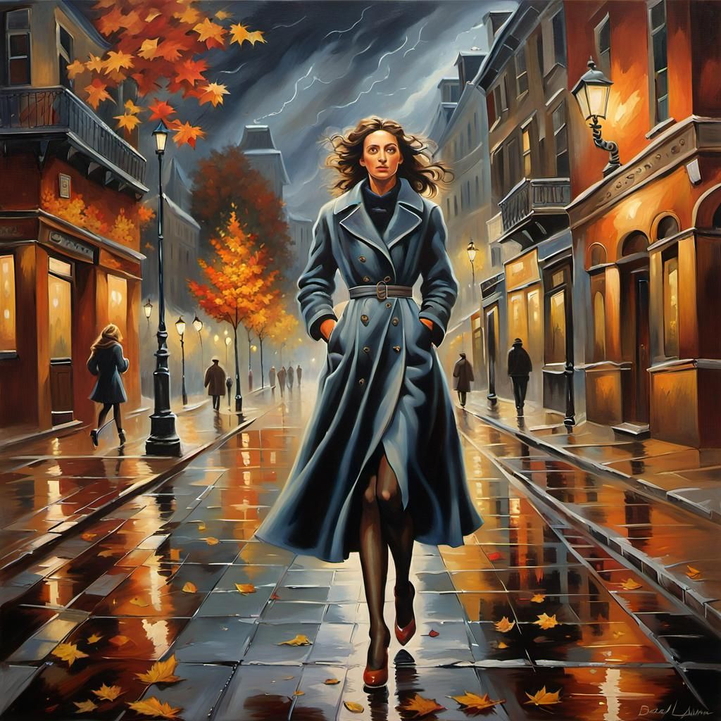 Woman in Autumn Storm, Old Master Painting