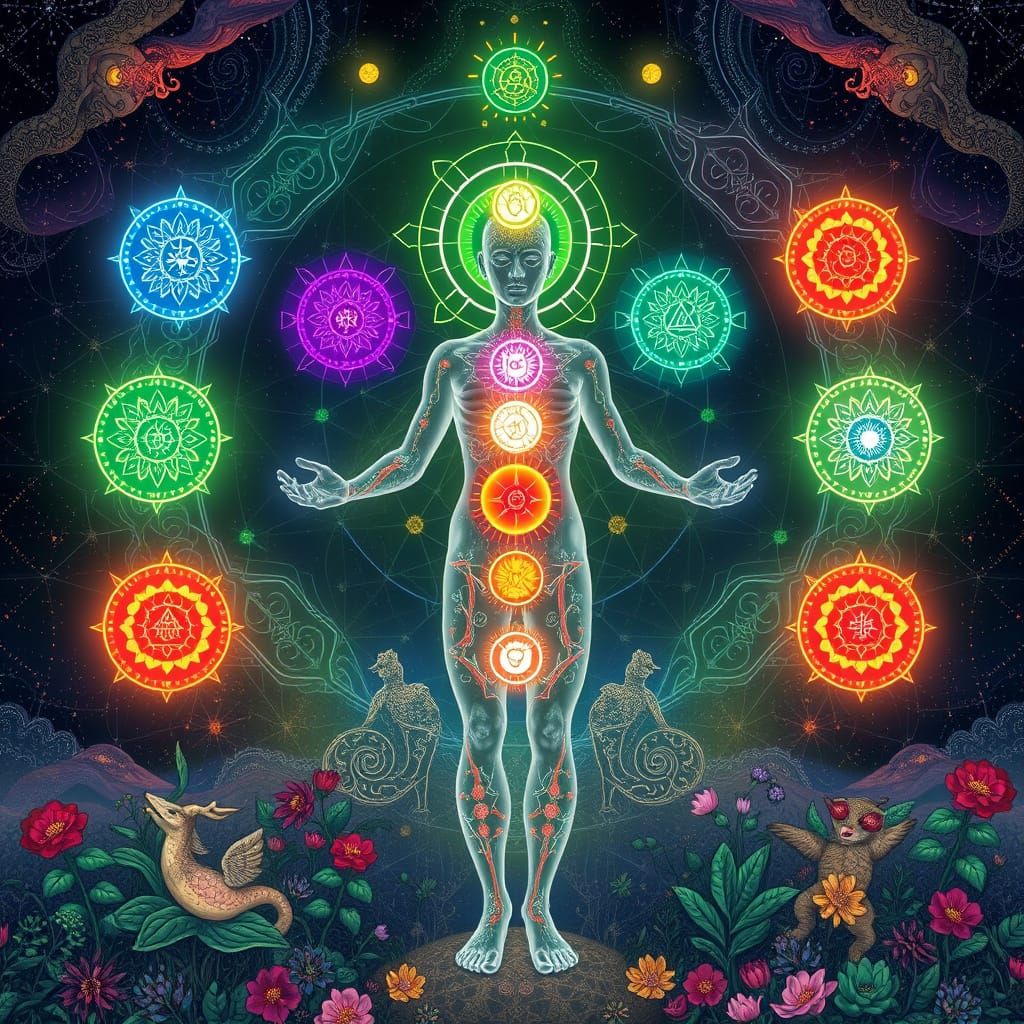 Luminous Chakras in Ethereal Mindscape