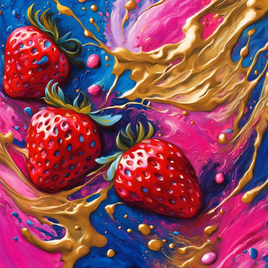 Vibrant Abstract Oil Painting of Swirling Strawberries