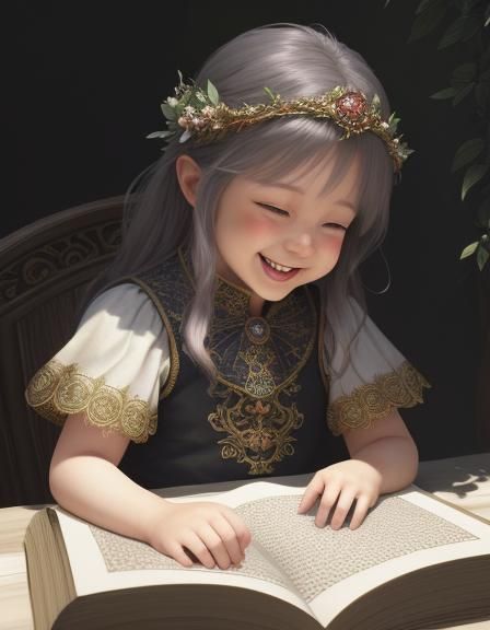 Laughing Toddler Reading: Storybook-Style Portrait
