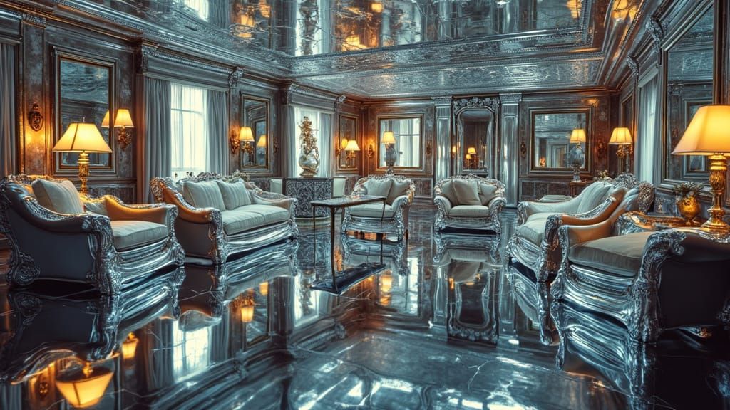 Surreal Metallic Room Reflects Endless Labyrinth of Light