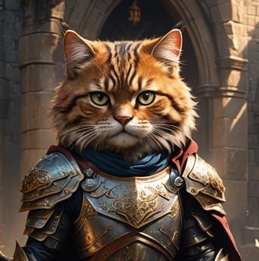 Epic Feline Warrior Scholar in Detailed Matte Painting