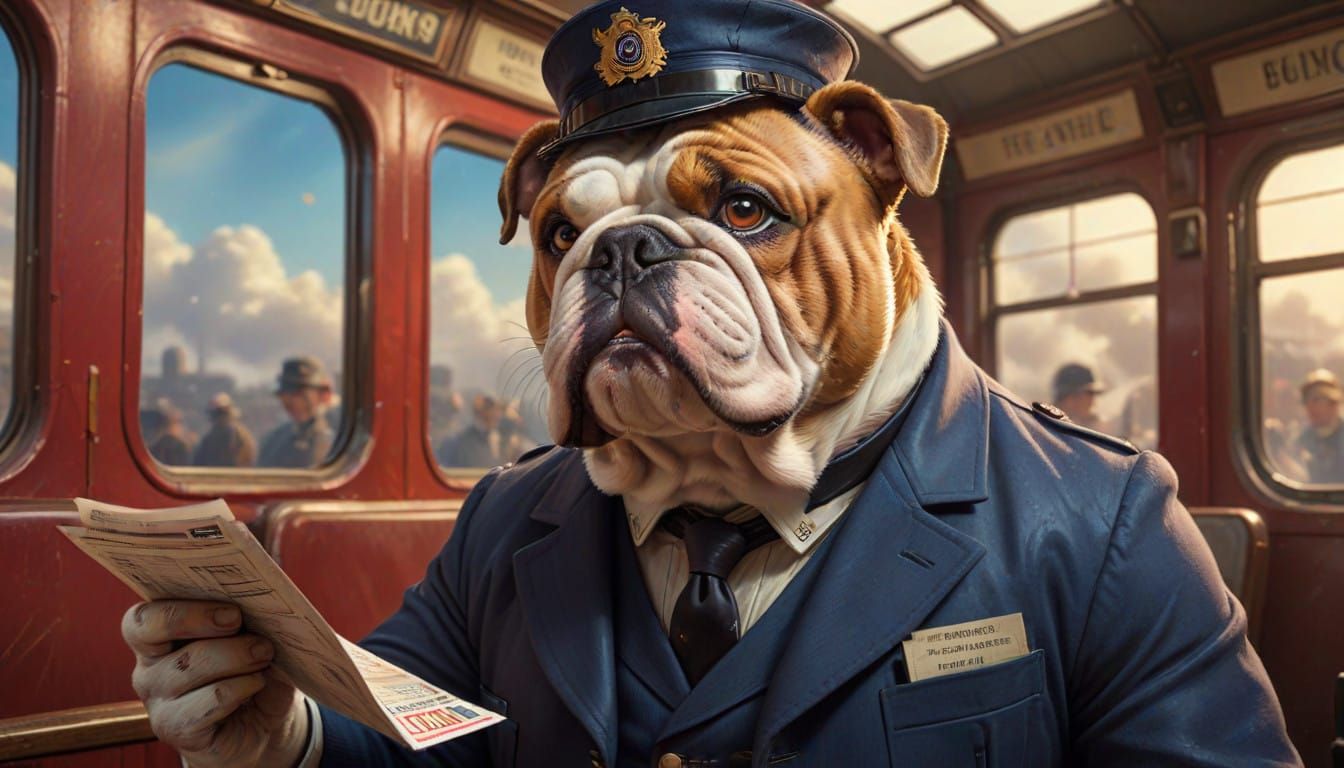 British Bulldog Train Conductor in Splendid Hyperrealistic A...