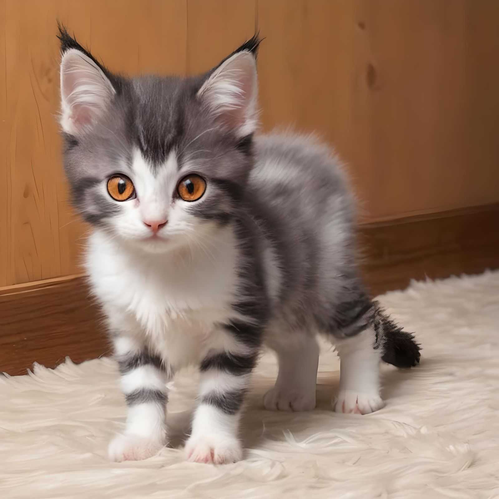 Adorable White Kitten with Black Stripes