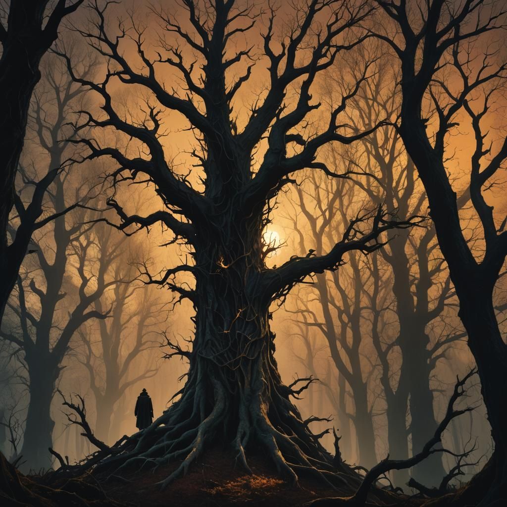 Dark Fantasy Figure at Haunted Forest Edge