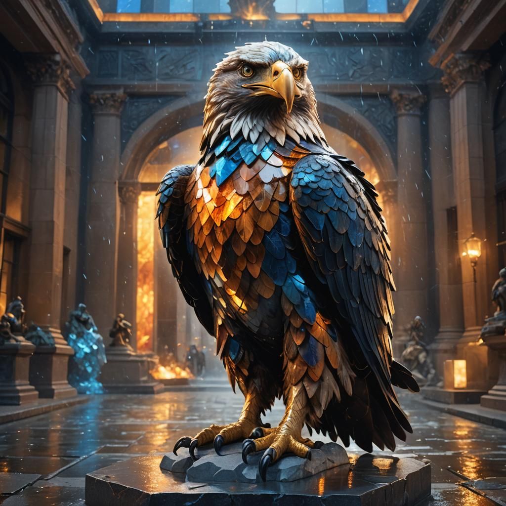 Majestic Glass Eagle Statue in Fantasy Square