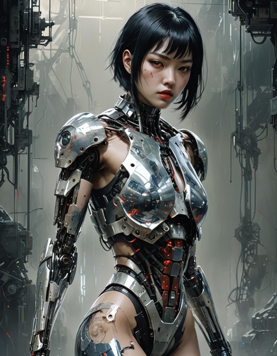 Cyborg with Transparent Body, Anime Art Style