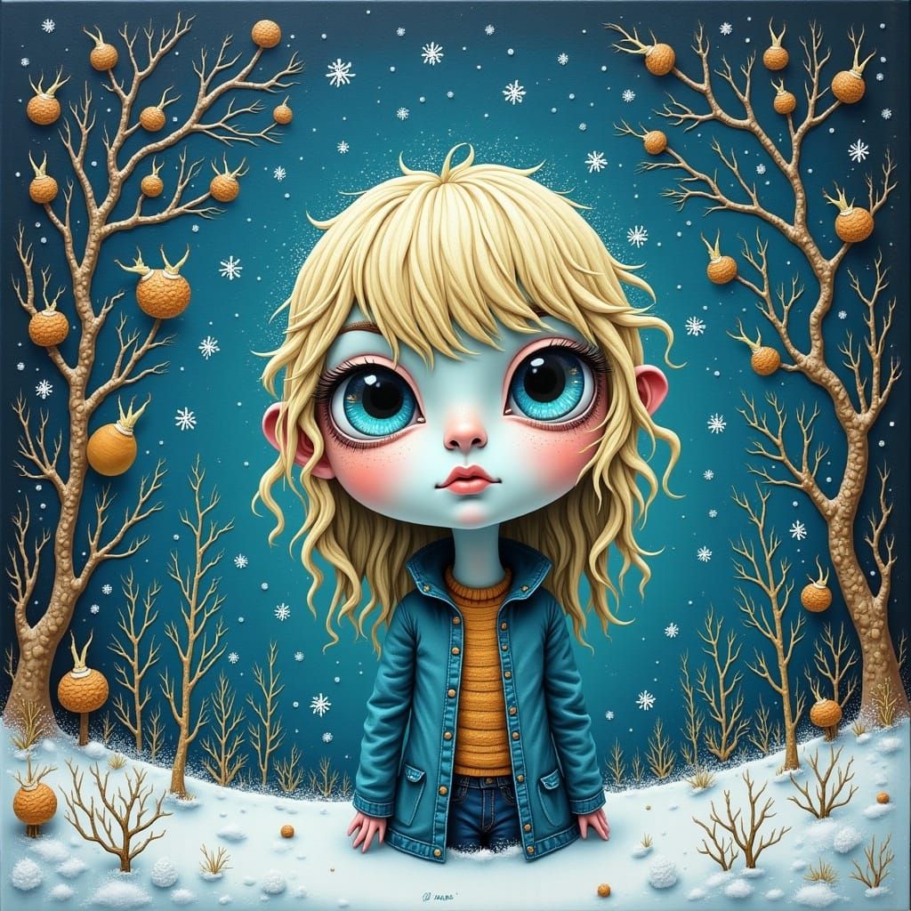 Whimsical Surreal Winter Doll Illustration