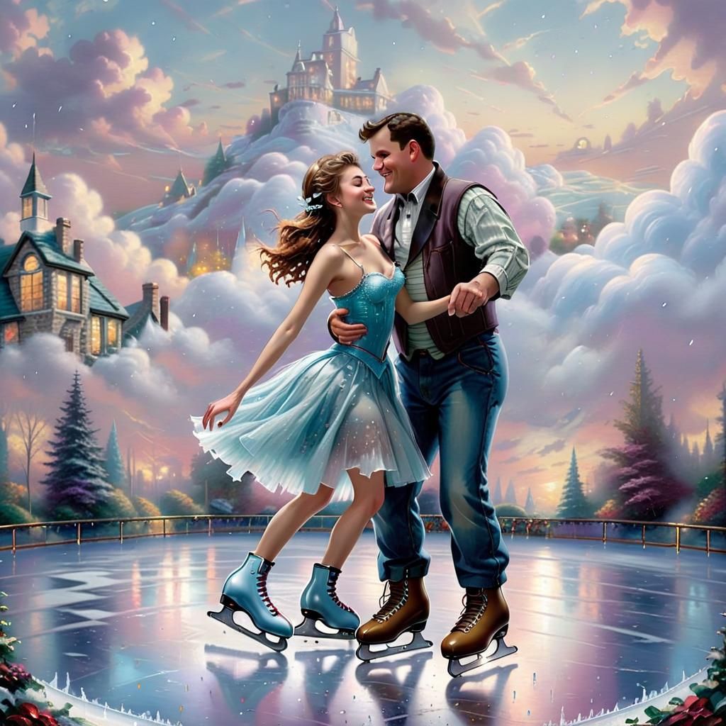 Ethereal Ice Skating Couple in Dreamcore Fantasy