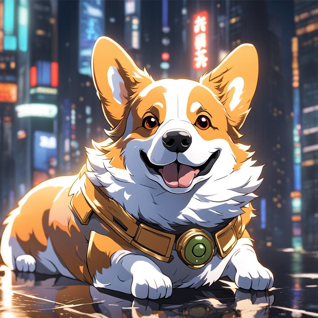 Anime Corgi Character in Deep Color, 8k