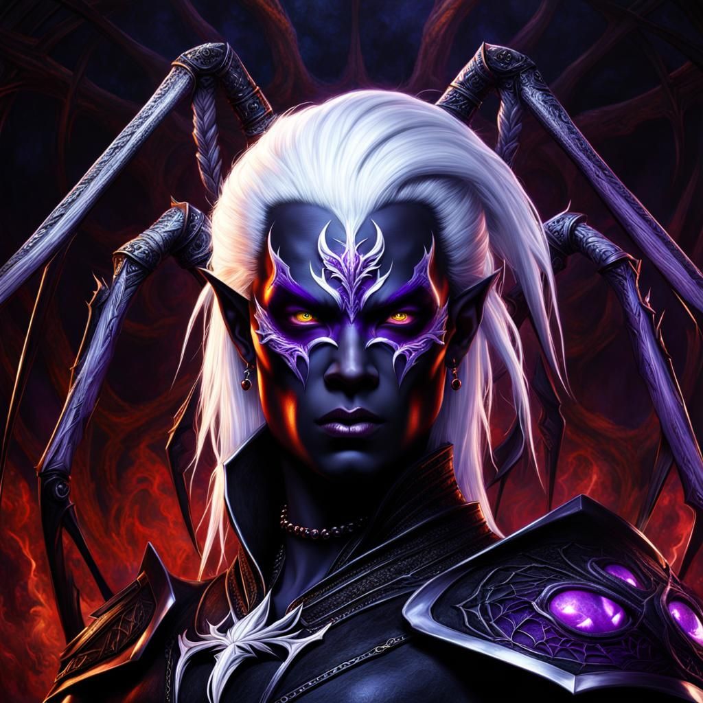 Drow Warlock with Spider Amulet in Digital Painting