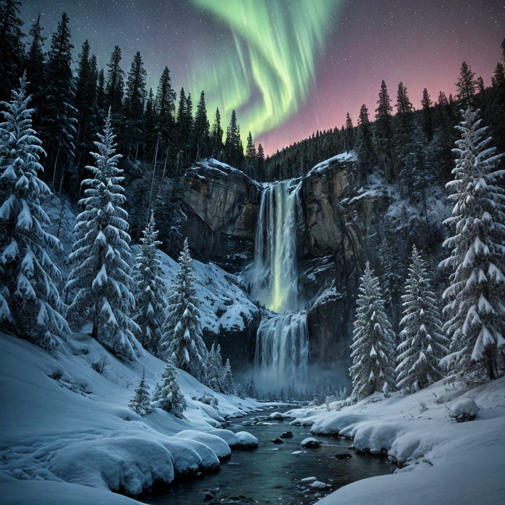 Ethereal Snowy Slope Illuminated by Aurora Borealis