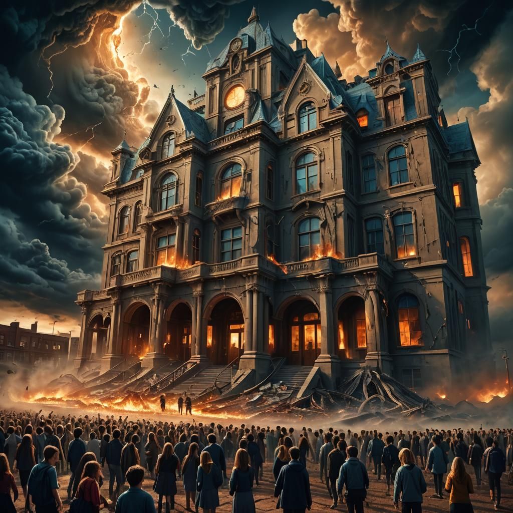 Surreal School Consumes People: Dark Fantasy Concept Art