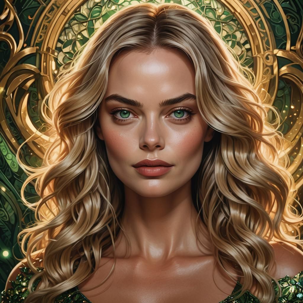 Art Nouveau Portrait with Green Eyes in Digital Art