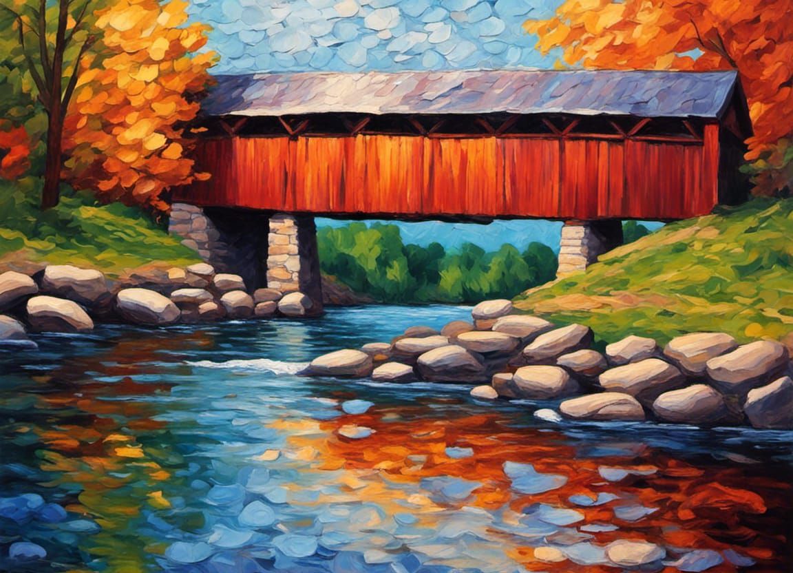 Cobblestone Bridge in Neo-Impressionist Expressionist Style