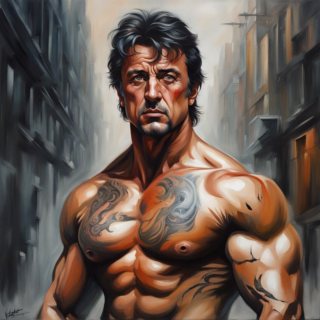 Sylvester Stallone Portrait in Surreal Oil Painting Style