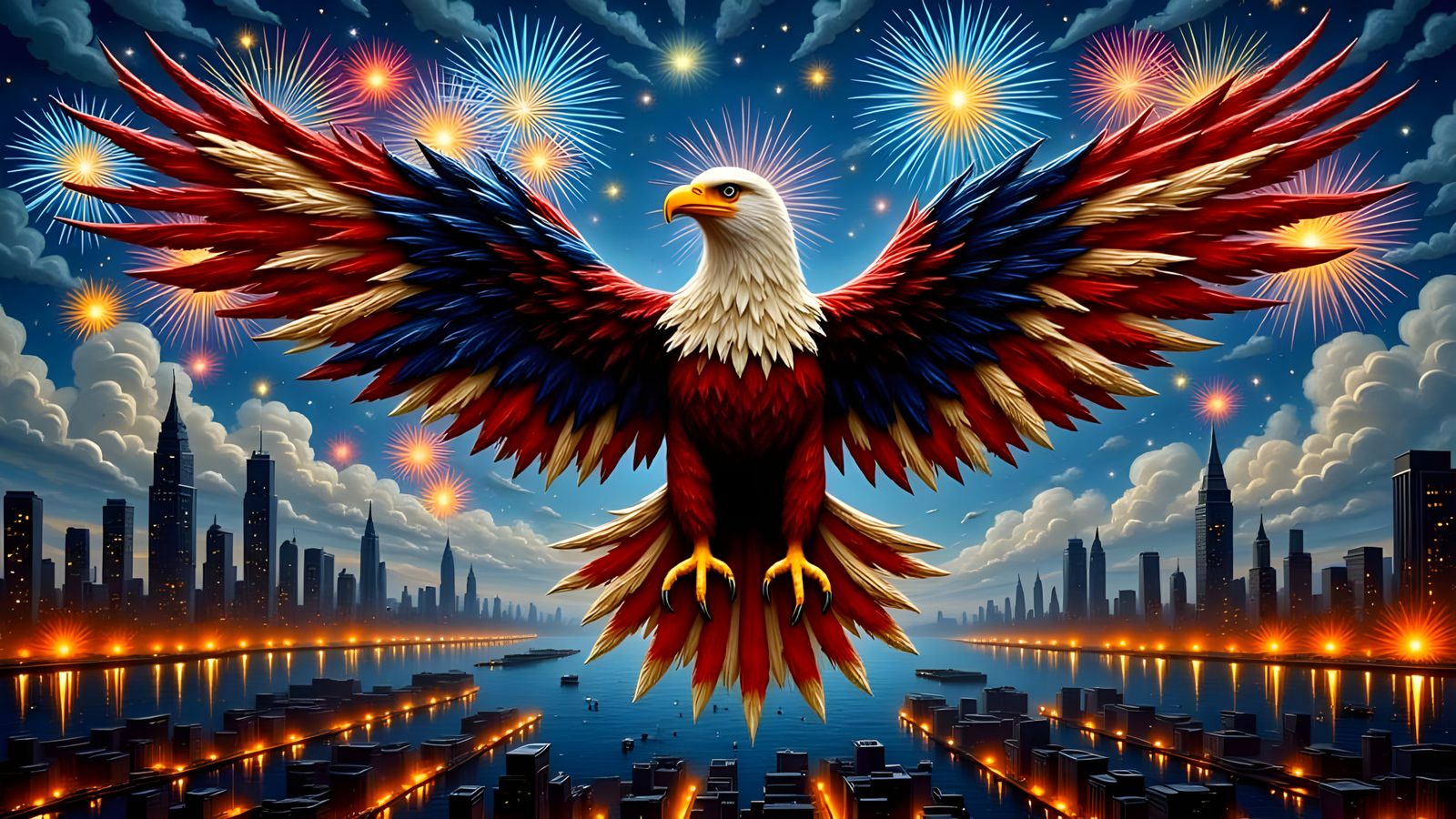 American Flag Eagle in Fireworks Display