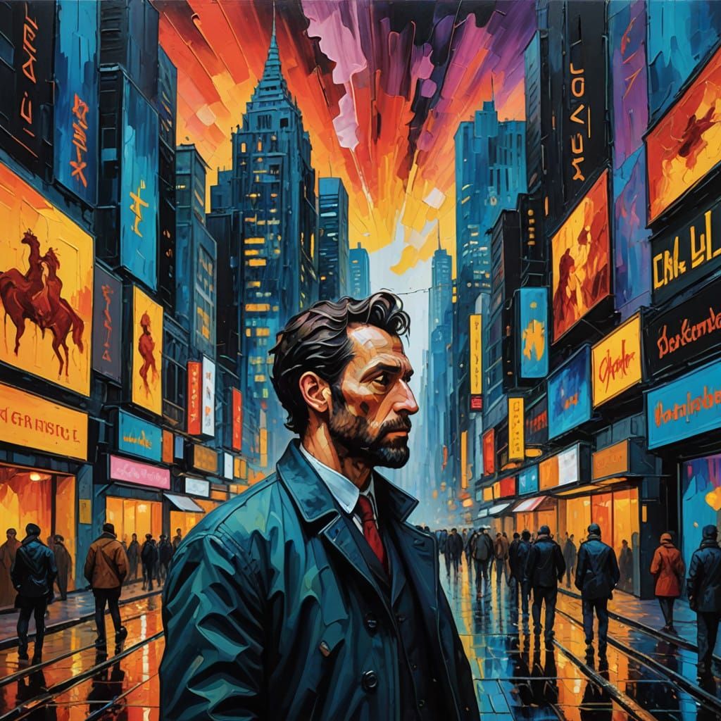 Cyberpunk Cityscape in Neo-Impressionist Style