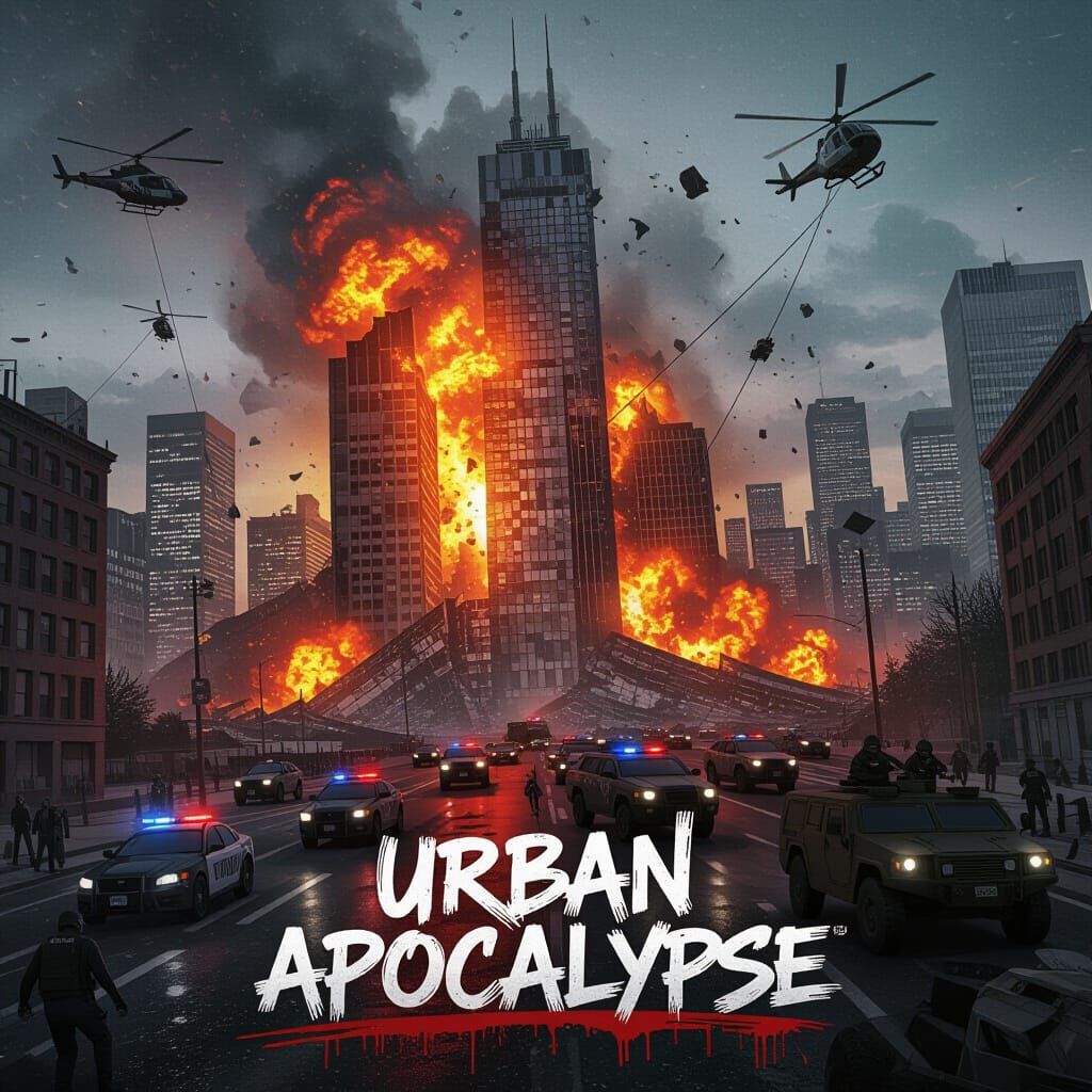 Burning Cityscape Apocalypse in Gritty Realistic Style