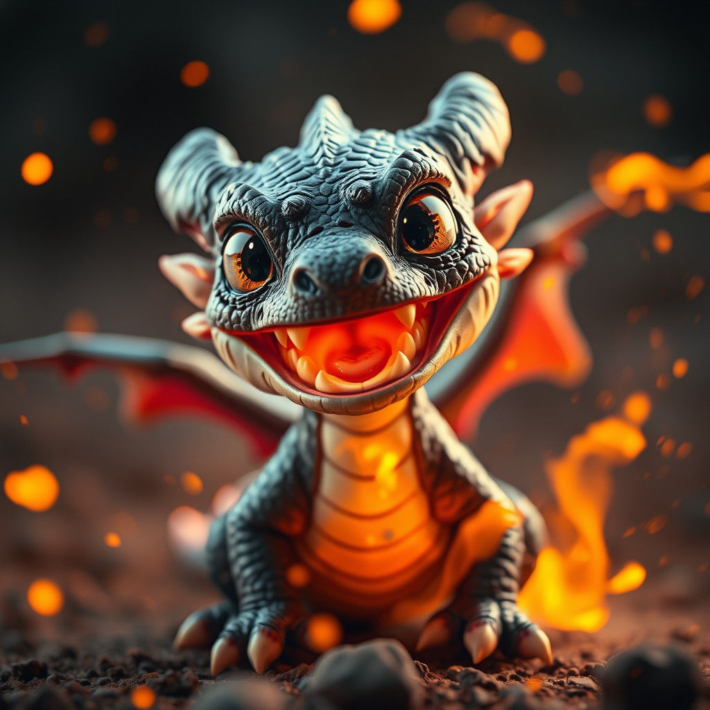 Realistic Baby Dragon with Fire Vortex in 8k