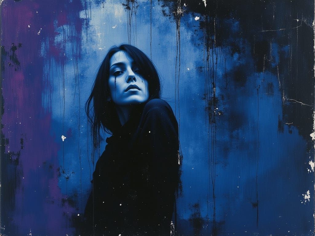 Despondent Figure in Ethereal Blue Light