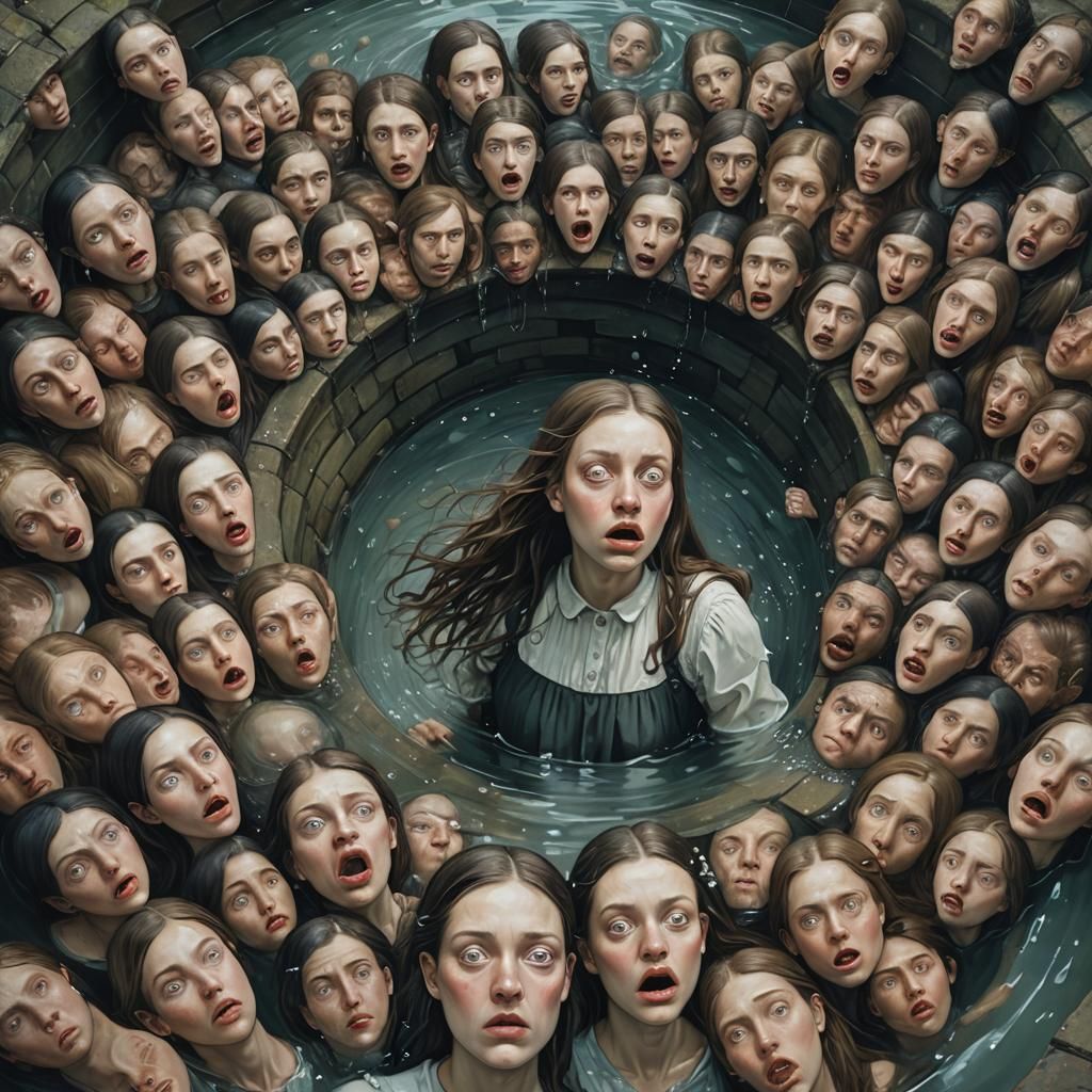 Girl Falls into Portrait-Lined Well: Surrealism