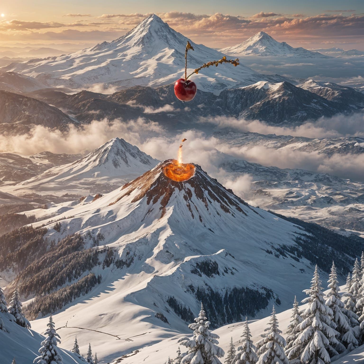 Giant Cherry Crowns Snow-Capped Mount Hood
