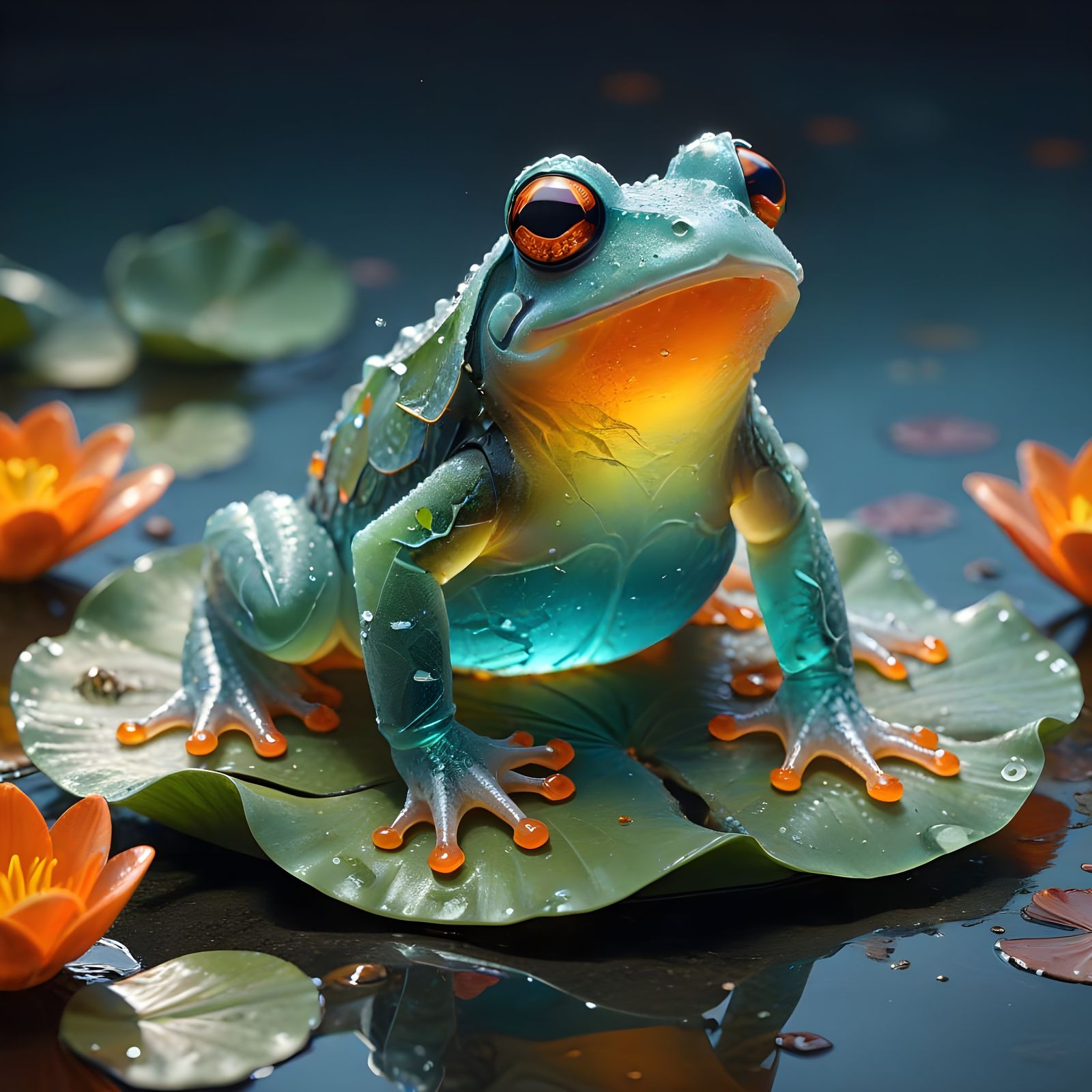 Sea Glass Frog Sculpture Fountain by Greg Rutkowski
