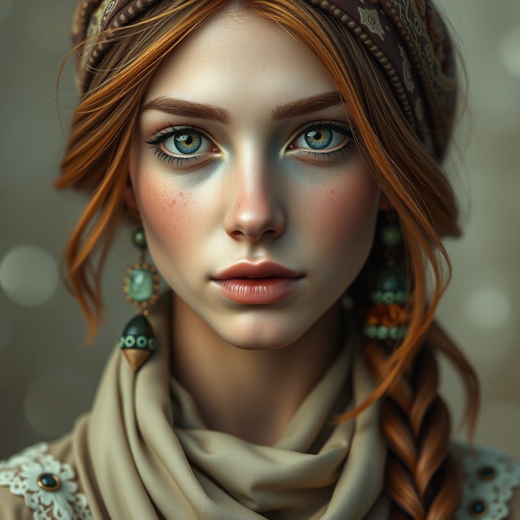Stunning Bohemian Gypsy Girl Portrait in Vibrant Earth Tones