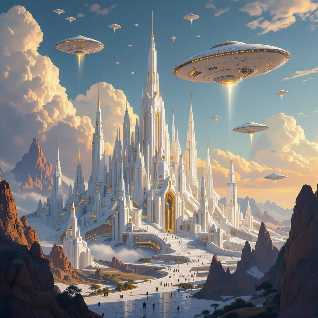 Utopic Alien City with Spaceships: Matte Painting